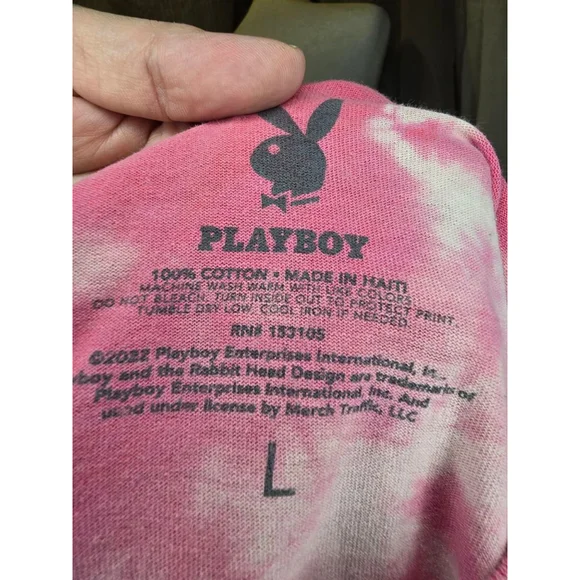 Vintage Unisex Playboy Pink White Tie-Dye Short Sleeve Tee L - Picture 7 of 7